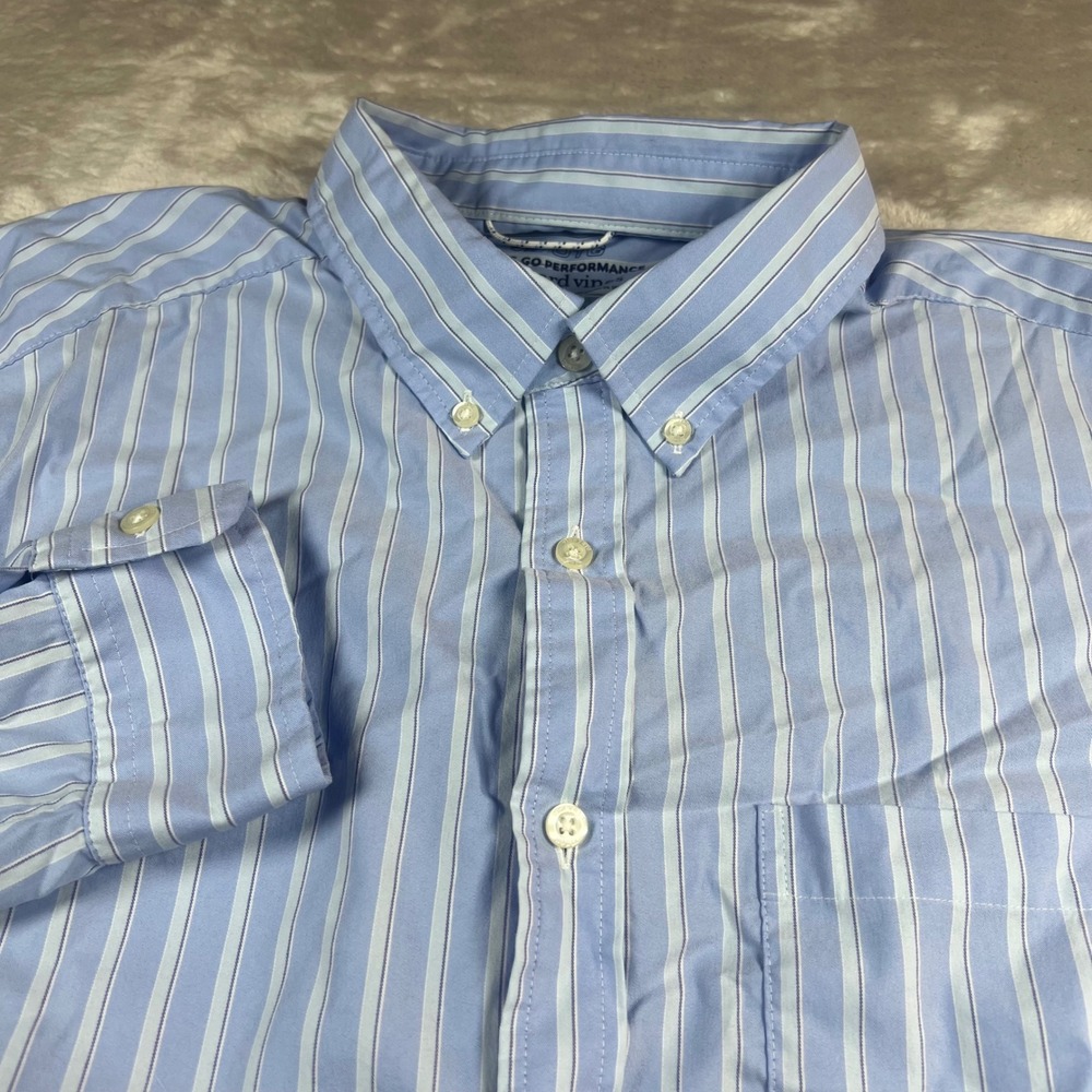 Vineyard Vines Men's L On-The-Go Performance Shirt Blue Striped brrr 1W011405